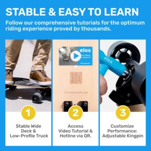 ELOS Skateboards Complete Lightweight - Mini Longboard Cruiser Skateboards Built for Beginners and Urban commuters. Gift Ready, Bagged. Wide and Stable Wooden Skateboard Deck. Campus Board.