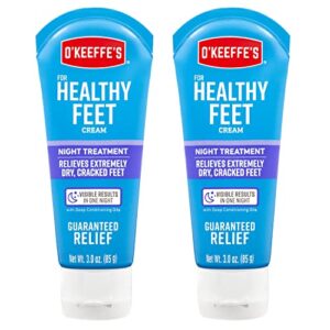 o'keeffe's for healthy feet night treatment foot cream, guaranteed relief for extremely dry, cracked feet, visible results in 1 night, 3.0 ounce tube, (pack of 2)