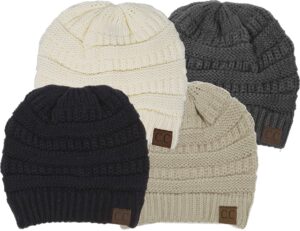 funky junque solid beanie 4-pack: black, ivory, beige, charcoal