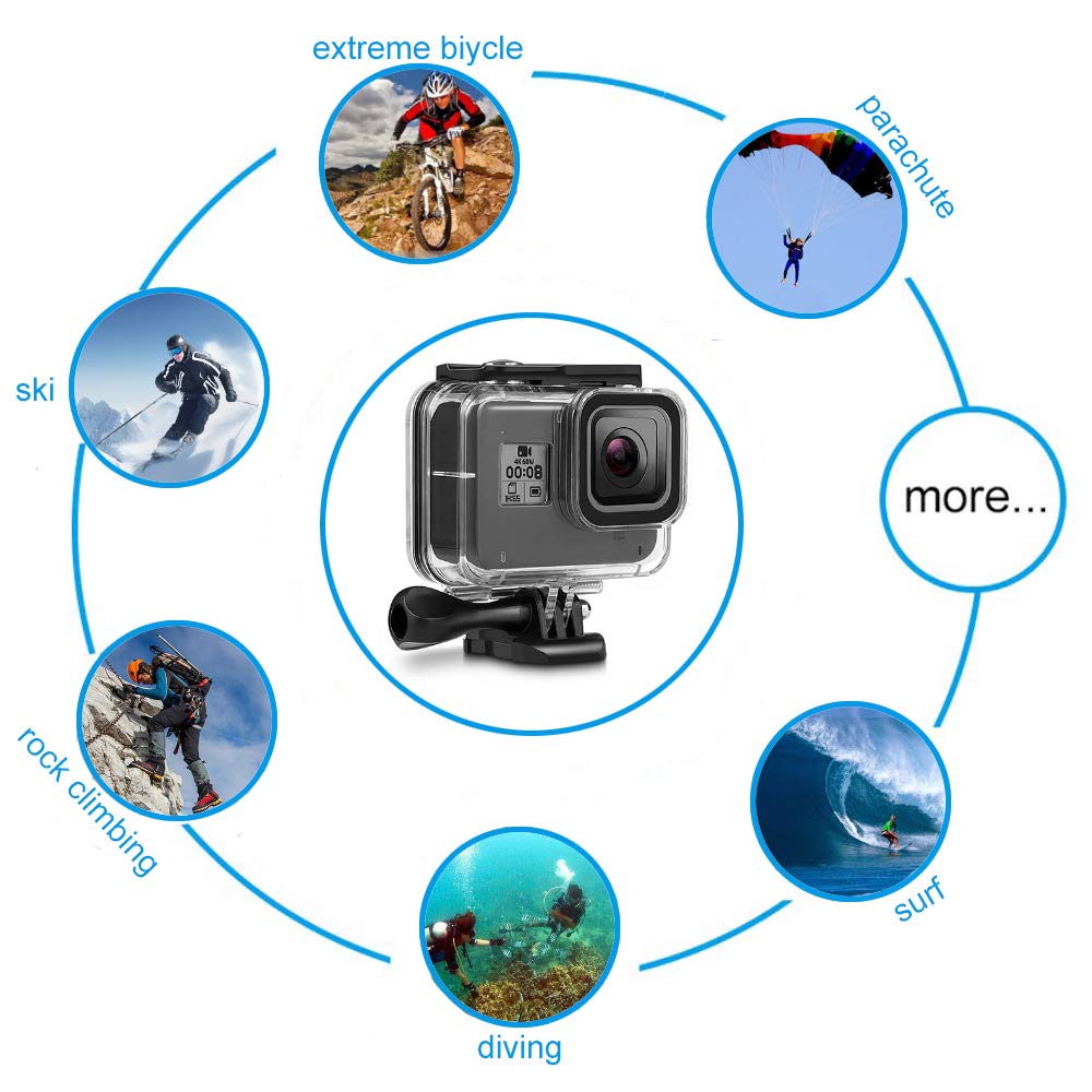 F1TP Waterproof Case Accessories for Go Pro Hero 8 Black Action Camera, 60M Waterproof Underwater Protective Shell，Accessories with Bracket, with Quick Release Mount and Thumbscrew