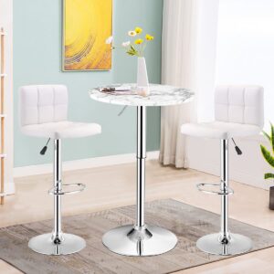 Giantex Round Pub Table Height Adjustable, 360° Swivel Cocktail Pub Table with Sliver Leg and Base for Home, Bar Table (White)