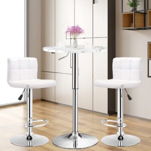 Giantex Round Pub Table Height Adjustable, 360° Swivel Cocktail Pub Table with Sliver Leg and Base for Home, Bar Table (White)