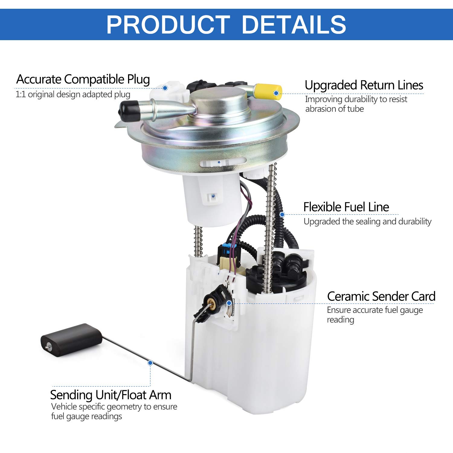 FAERSI Fuel Pump Assembly w/Sensor Replace# E3688M Compatible with 2006 2007 2008 Chevrolet Colorado & 2006-2008 GMC Canyon & 2007 2008 Isuzu i-290 & i-370 2.8L 2.9L 3.5L 3.7L 4-Door/2-Door