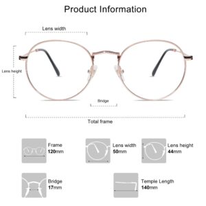 SOJOS Blue Light Blocking Computer Glasses Round Eyewear Anti Blue Light Lens Preppy Chic SJ5024 with Rose Gold Frame/Anti-Blue Light Lens