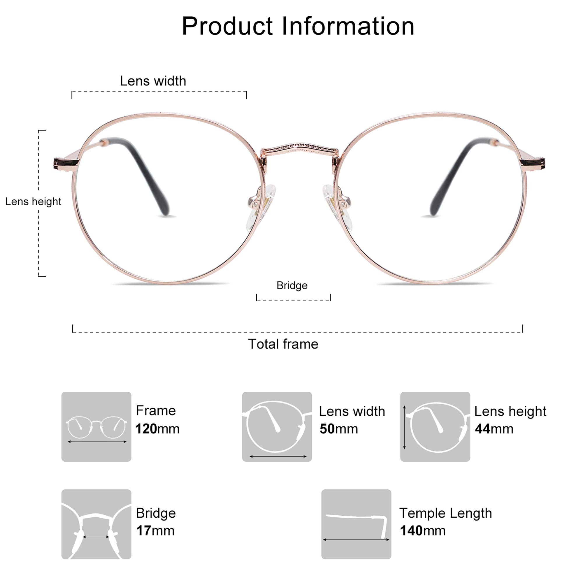 SOJOS Blue Light Blocking Computer Glasses Round Eyewear Anti Blue Light Lens Preppy Chic SJ5024 with Rose Gold Frame/Anti-Blue Light Lens