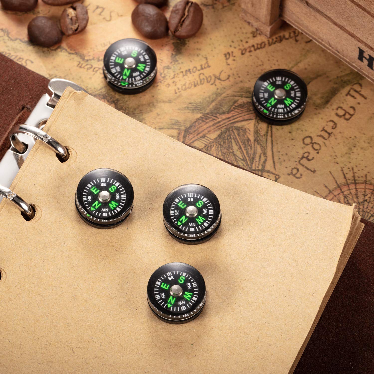 200 Pieces Button Compass Mini Black Survival Compass Oil Filled Compass for Camping Hiking Boating Touring