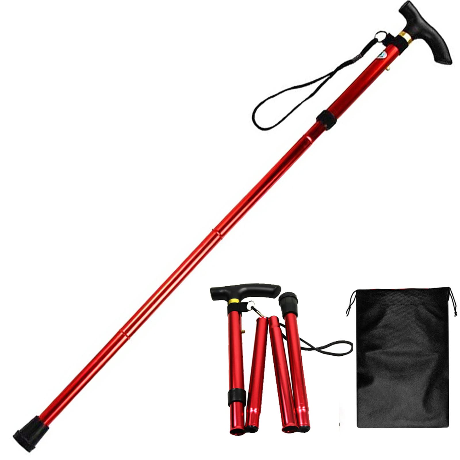 Walking Stick/Canes,Foldable, Collapsable Cane Hiking Pole Height Adjustable, Lightweight Anti-Slip for Travel Outdoor Hiking Help Balance for Men and Women Seniors(red)