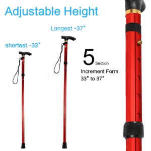 Walking Stick/Canes,Foldable, Collapsable Cane Hiking Pole Height Adjustable, Lightweight Anti-Slip for Travel Outdoor Hiking Help Balance for Men and Women Seniors(red)