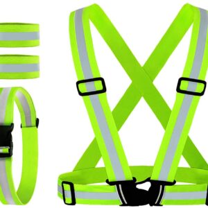 Reflective Vest, Reflective Glow Belt with 2Pack Reflector Armbands, Adjustable Elastic Safety Vest Outdoor Reflective Belt High Visibility, Ultralight & Comfy for Running, Jogging, Walking, Cycling,