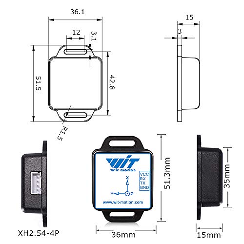 WitMotion WT61C-TTL High-Accuracy Accelerometer Sensor, 6-Axis Acceleration(+-16g)+Gyro+Angle (XY 0.05° Accuracy) with Kalman Filtering, MPU6050 AHRS IMU (Unaffected by Magnetic Field), for Arduino