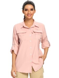 women's quick dry upf 50+ sun protection long sleeve shirt hiking fishing shirts,pink,m