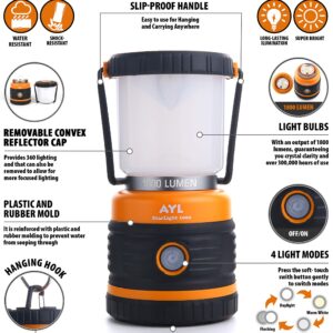 AYL LED Camping Lantern, Battery Powered LED 1800LM, 4 Camping Lights Modes, Perfect Lantern Flashlight for Hurricane, Emergency Light, Storm, Power Outages, Survival Kits, Hiking, Fishing, Tent, Home