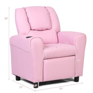 HONEY JOY Kids Recliner, 2-in-1 Toddler Armrest Sofa Couch with Cup Holders, Adjustable Footrest, PU Leather, Child-Size Recliner Chair for Boys Girls Age 3+ (Pink)