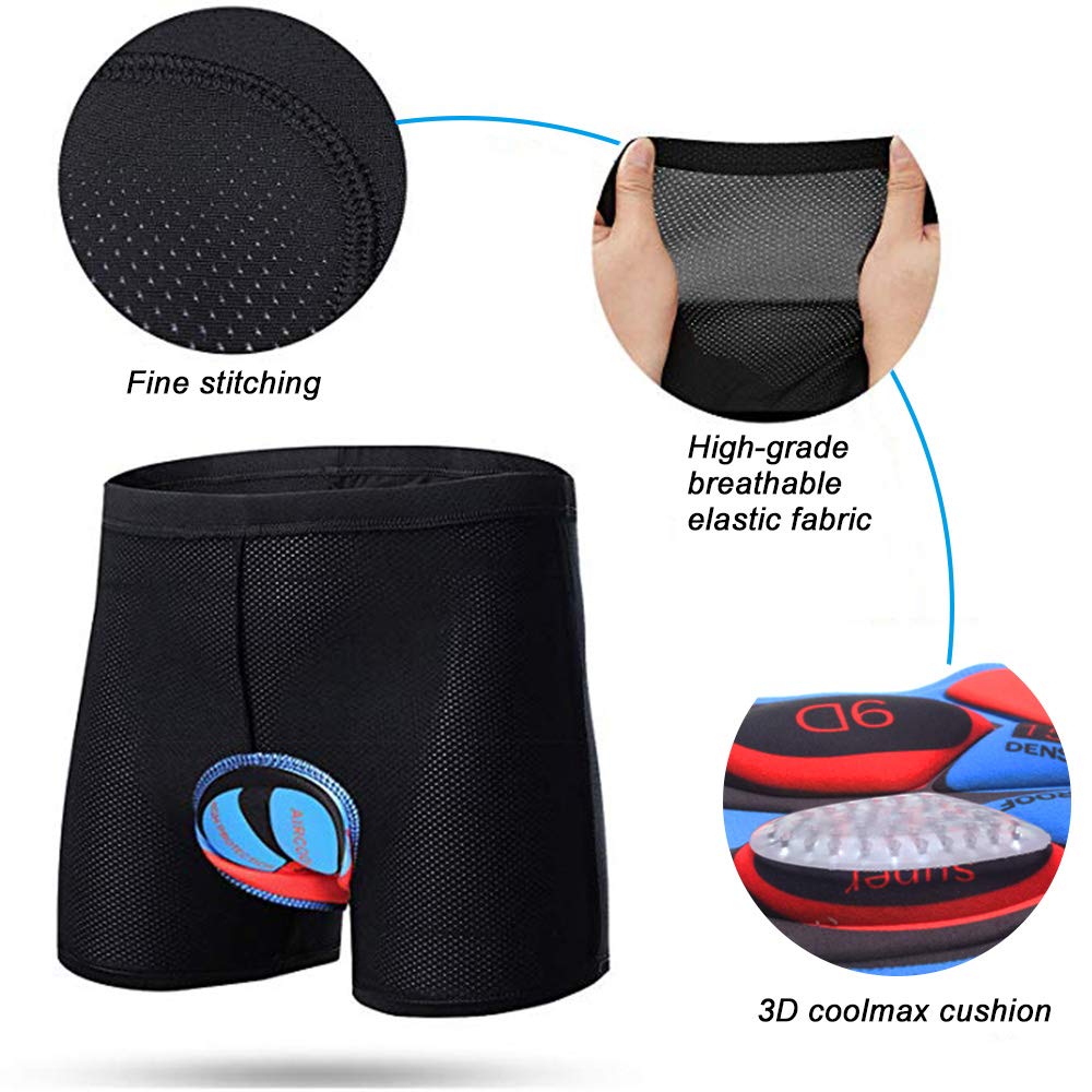 JEPOZRA Men's Cycling Underwear Shorts 3D Padded Bike Shorts Breathable Quick Dry Pants Black (Red,XXL)