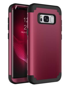 bentoben case for galaxy s8 5.8", heavy duty full body rugged shockproof hybrid three layer hard plastic soft rubber bumper protective phone cases cover for samsung galaxy s8 5.8", wine red/burgundy