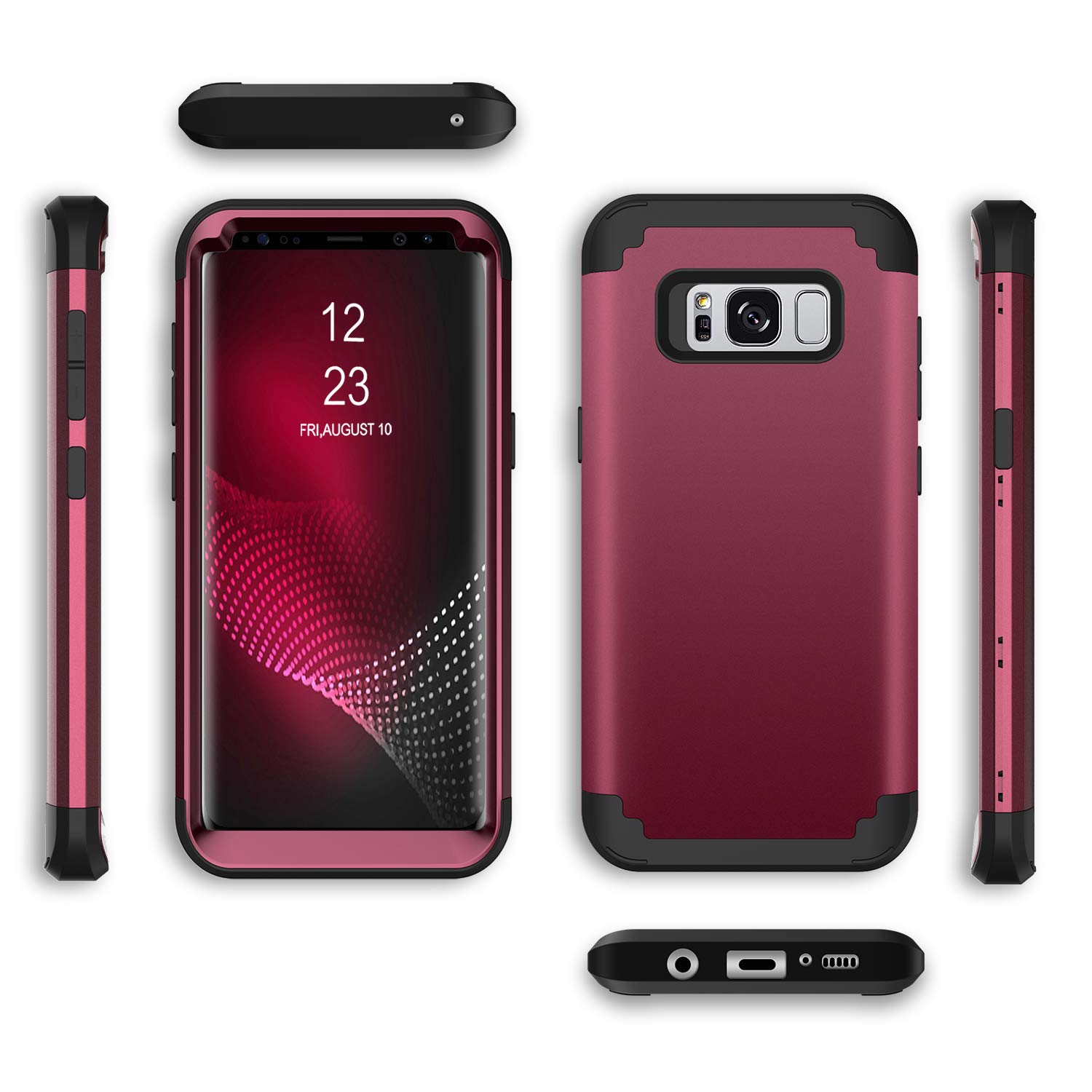 BENTOBEN Case for Galaxy S8 5.8", Heavy Duty Full Body Rugged Shockproof Hybrid Three Layer Hard Plastic Soft Rubber Bumper Protective Phone Cases Cover for Samsung Galaxy S8 5.8", Wine Red/Burgundy