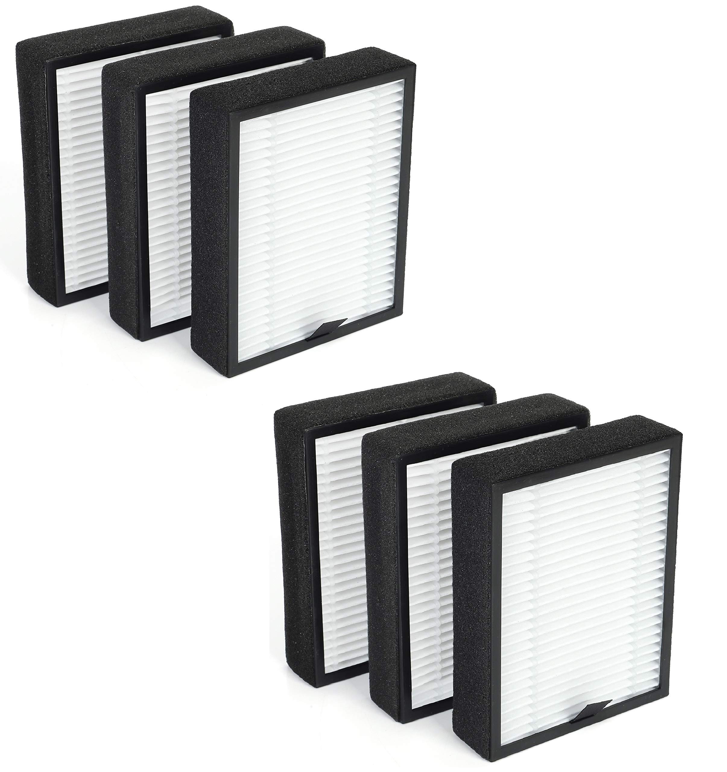 Flintar PM1220 High-Efficiency 3-in-1 True HEPA Replacement Filters, Compatible with MOOKA and KOIOS PM1220 Compact Desktop Air Purifier Only (6-Pack)