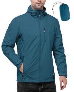 outdoor ventures men's packable rain jacket waterproof windbreaker lightweight raincoat with hood