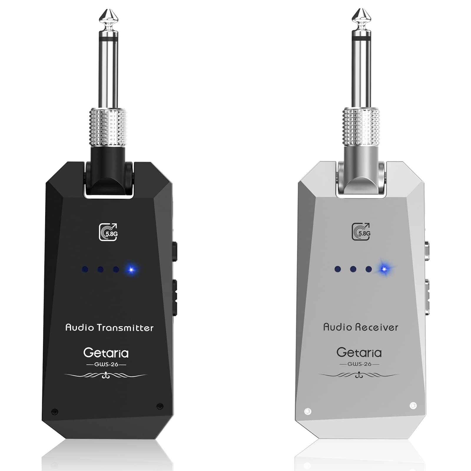 Getaria Wireless Guitar Transmitter Receiver Set 5.8GH Guitar System 4 Channels for Electric Bass Cordless Amplifier Guitar Cable Jack