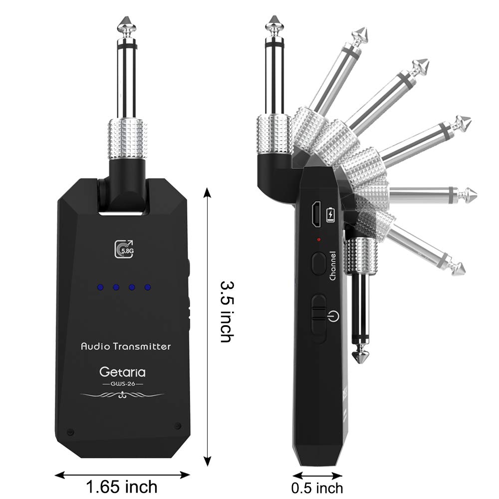 Getaria Wireless Guitar Transmitter Receiver Set 5.8GH Guitar System 4 Channels for Electric Bass Cordless Amplifier Guitar Cable Jack