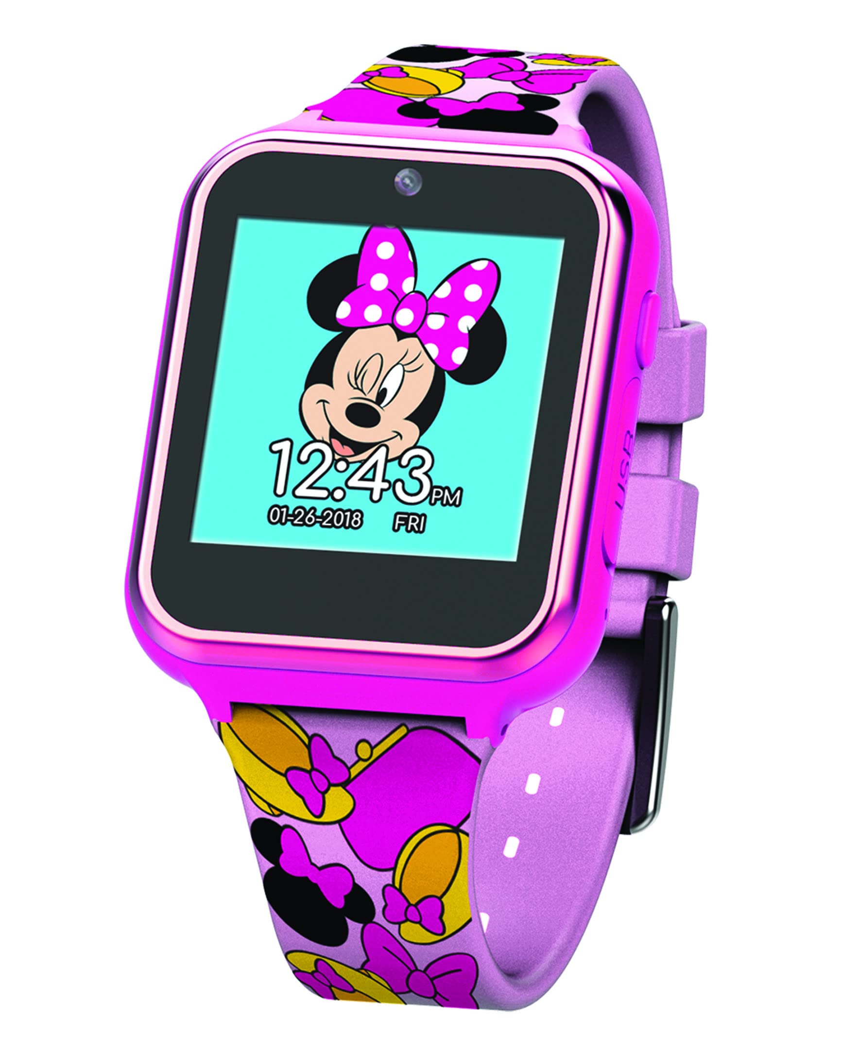 Accutime Kids Disney Minnie Mouse Pink Educational, Touchscreen Smart Watch Toy for Girls, Boys, Toddlers - Selfie Cam, Learning Games, Alarm, Calculator, Pedometer and More (Size: 40mm)