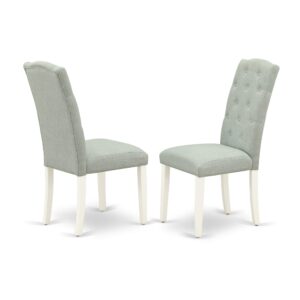 east west furniture cep2t15 celina parson chairs - button tufted baby blue linen fabric upholstered dining chairs, set of 2, linen white