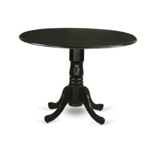 East West Furniture DLBR3-BLK-17 3 Piece Dining Room Furniture Set Contains a Round Dining Table with Dropleaf and 2 Light Sable Linen Fabric Upholstered Chairs, 42x42 Inch, Black