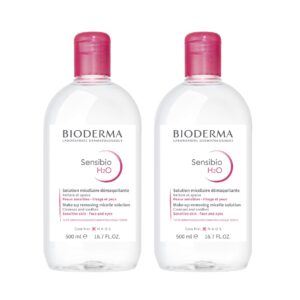 bioderma sensibio h2o micellar water, duo pack makeup remover, gentle for skin, fragrance-free & alcohol-free, no rinse skincare with micellar technology for normal to sensitive skin types