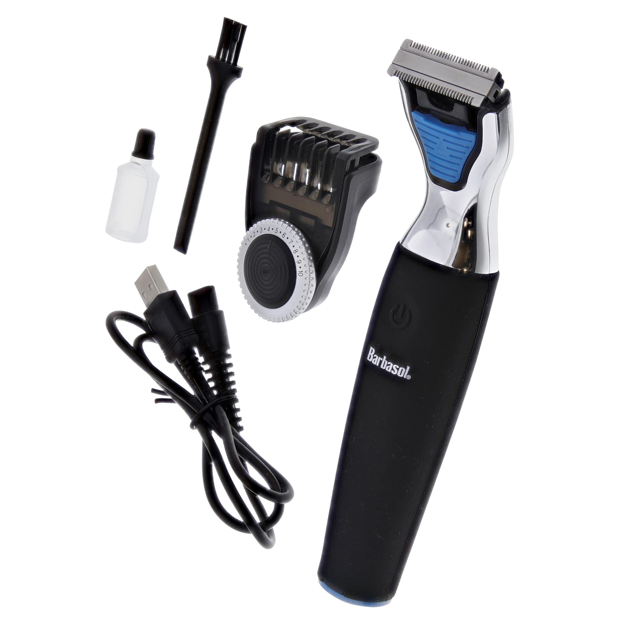 Barbasol Rechargeable Electric Wet and Dry Single Blade Shaver with Stainless Steel Blades and Adjustable Beard Trimmer Attachment