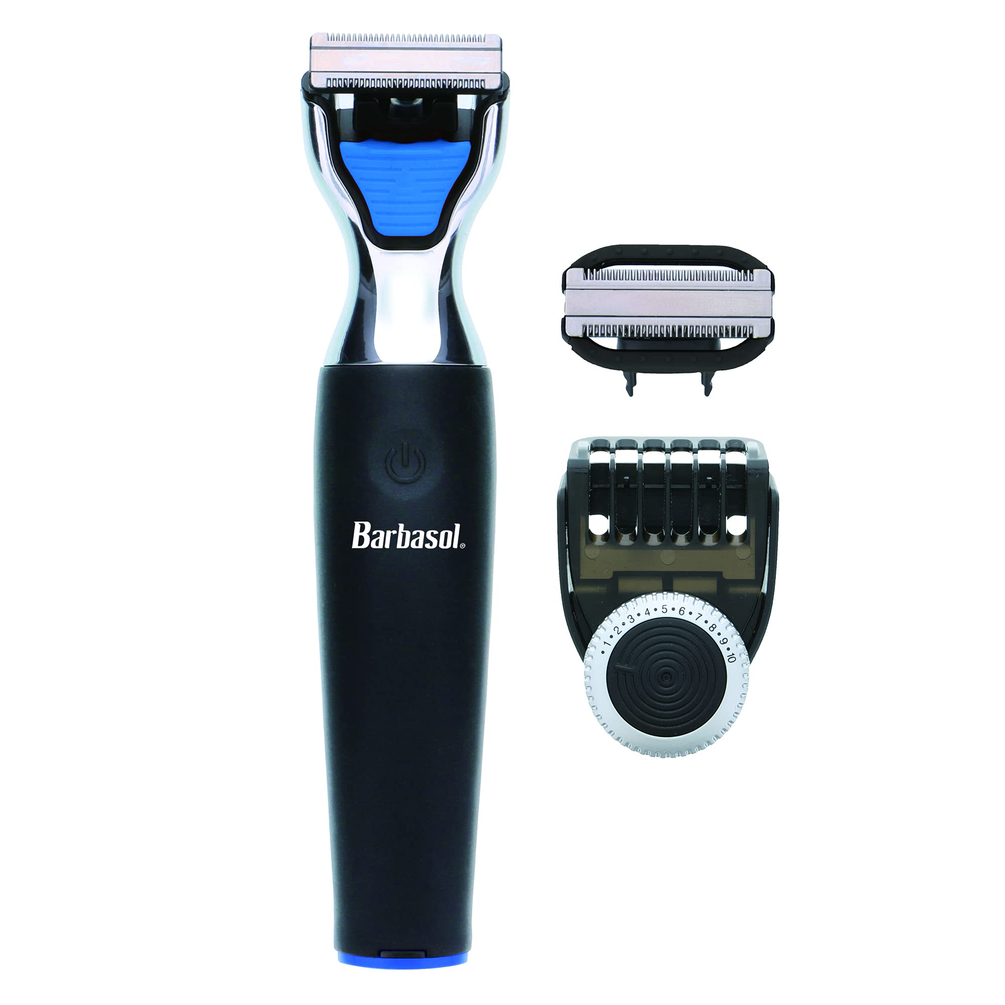 Barbasol Rechargeable Electric Wet and Dry Single Blade Shaver with Stainless Steel Blades and Adjustable Beard Trimmer Attachment