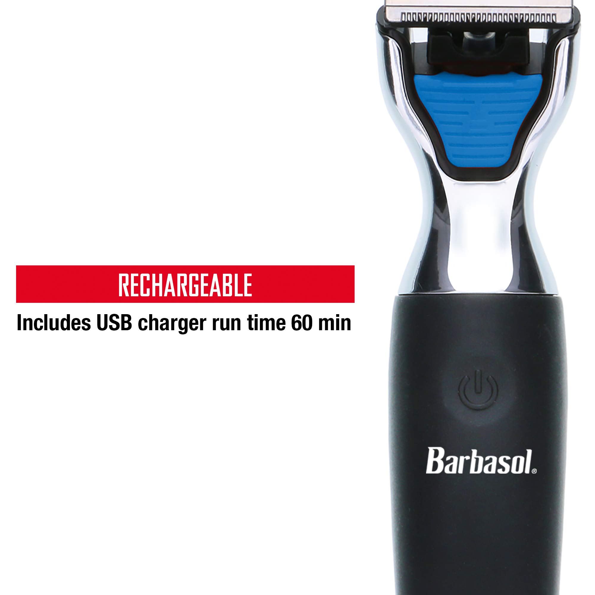 Barbasol Rechargeable Electric Wet and Dry Single Blade Shaver with Stainless Steel Blades and Adjustable Beard Trimmer Attachment