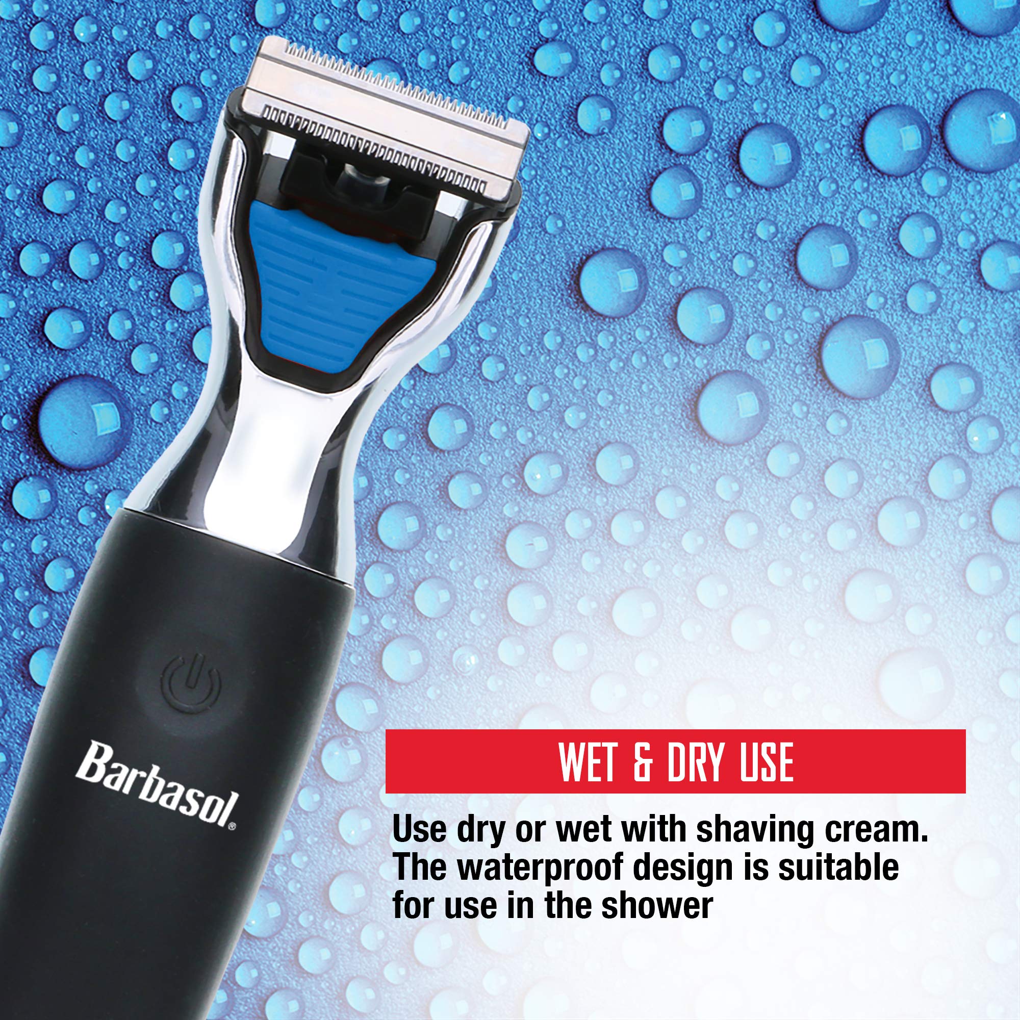 Barbasol Rechargeable Electric Wet and Dry Single Blade Shaver with Stainless Steel Blades and Adjustable Beard Trimmer Attachment