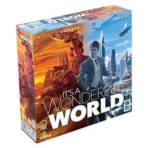 it's a wonderful world board game - build your empire in this strategic card game for kids and adults, ages 14+, 1-5 players, 30-60 minute playtime, made by lucky duck games