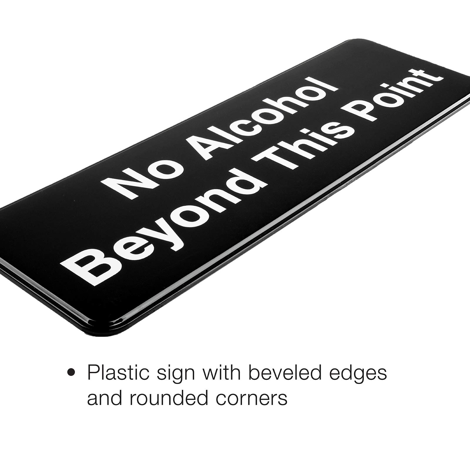 Excello Global Products No Alchohol Beyond This Point Sign: Easy to Mount Informative Plastic Sign with Symbols 9x3, Pack of 3 (Black)