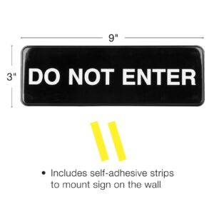 Excello Global Products Do Not Enter Sign: Easy to Mount Informative Plastic Sign with Symbols 9"x3", Pack of 3 (Black)