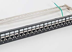 Detroit Packing Co. 24 Port CAT6A RJ45 Through Coupler Patch Panel with Back Bar, Wallmount or Rackmount, Compatible with Cat5, Cat5e, Cat6, Cat6A, UTP STP Cabling (CAT6a Shielded, 24-Port)