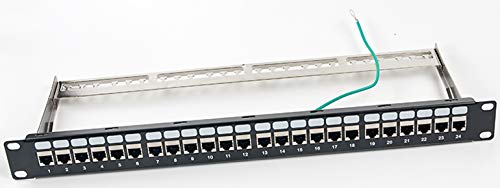 Detroit Packing Co. 24 Port CAT6A RJ45 Through Coupler Patch Panel with Back Bar, Wallmount or Rackmount, Compatible with Cat5, Cat5e, Cat6, Cat6A, UTP STP Cabling (CAT6a Shielded, 24-Port)