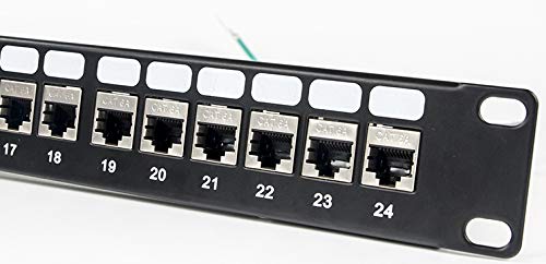 Detroit Packing Co. 24 Port CAT6A RJ45 Through Coupler Patch Panel with Back Bar, Wallmount or Rackmount, Compatible with Cat5, Cat5e, Cat6, Cat6A, UTP STP Cabling (CAT6a Shielded, 24-Port)