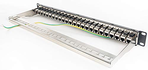 Detroit Packing Co. 24 Port CAT6A RJ45 Through Coupler Patch Panel with Back Bar, Wallmount or Rackmount, Compatible with Cat5, Cat5e, Cat6, Cat6A, UTP STP Cabling (CAT6a Shielded, 24-Port)