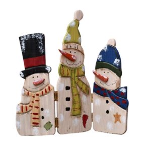 YUMBOR Wood Snowman Folding Screen Antique Table Top Mantel Centerpieces Winter Christmas Indoor Outdoor Decorations 12.5''H