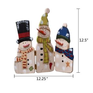 YUMBOR Wood Snowman Folding Screen Antique Table Top Mantel Centerpieces Winter Christmas Indoor Outdoor Decorations 12.5''H