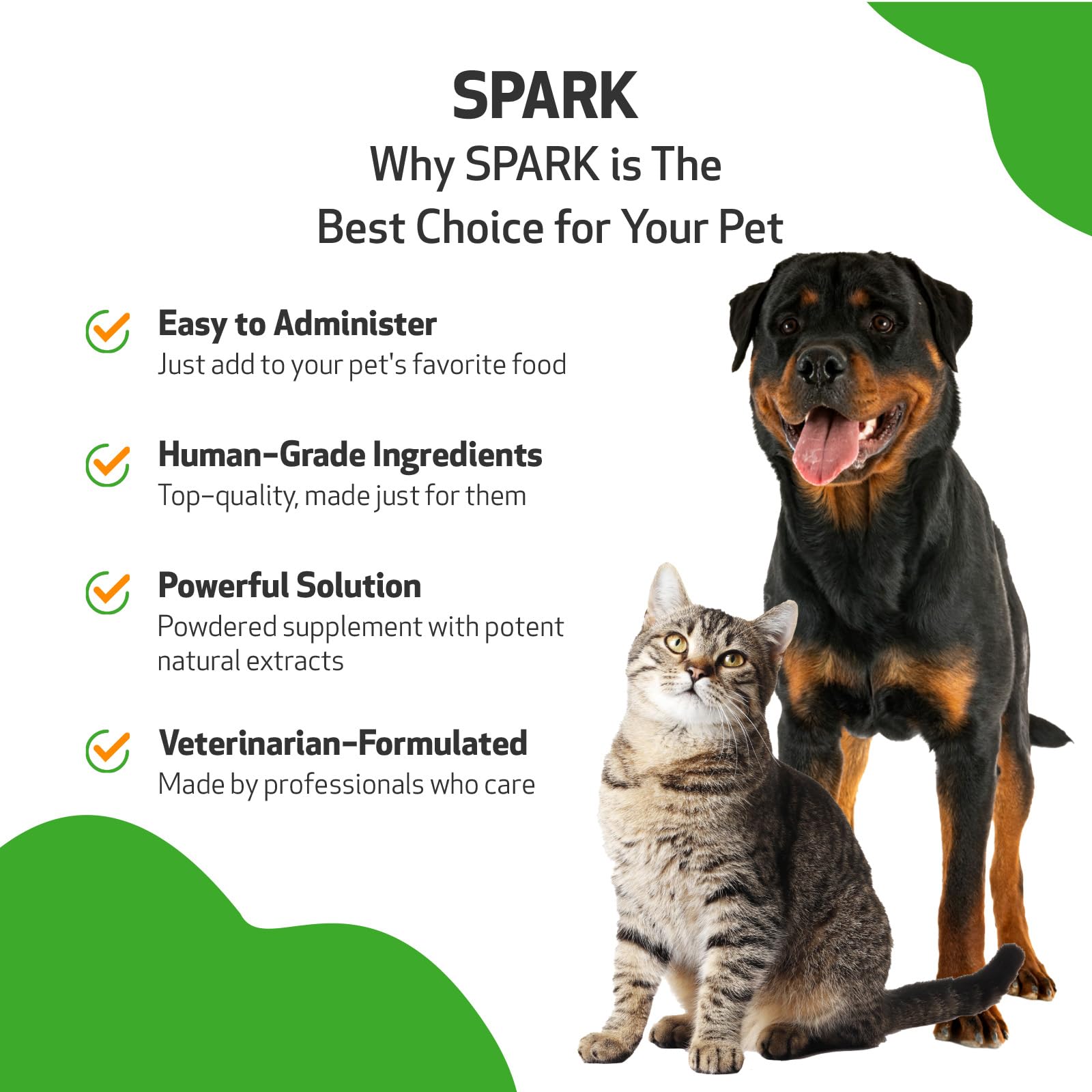 Pet Wellbeing Spark Daily Nutritional Greens Superfood for Dogs & Cats - Probiotics, Digestive Enzymes, Amino Acids, Antioxidants, Vitamin D, Spirulina & More - Vet-Formulated - 3.53 oz (100 g) Powder