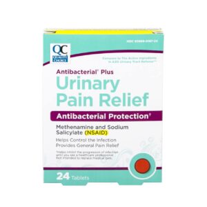 quality choice urinary pain relief antibacterial plus, urinary tract protection, helps control symptoms of (uti) until you can see a doctor. 24 tablets