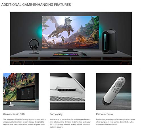 Alienware 55 OLED Gaming Monitor: AW5520QF, World’s First 55" OLED Gaming Monitor. Featuring 4K Resolution 3840 x 2160 at 120Hz True-to-Life Colors, Low Input Latency and AW Legend Industrial Design