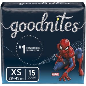 goodnites bedtime bedwetting underwear for boys, xs, 15 ct. (packaging may vary), 15 count