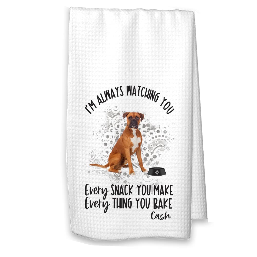 The Creating Studio Personalized Boxer Waffle Kitchen Towel, Gift for Dog Mom or Dad, Housewarming Hostess Gift, Always Watching You (Boxer with Name)