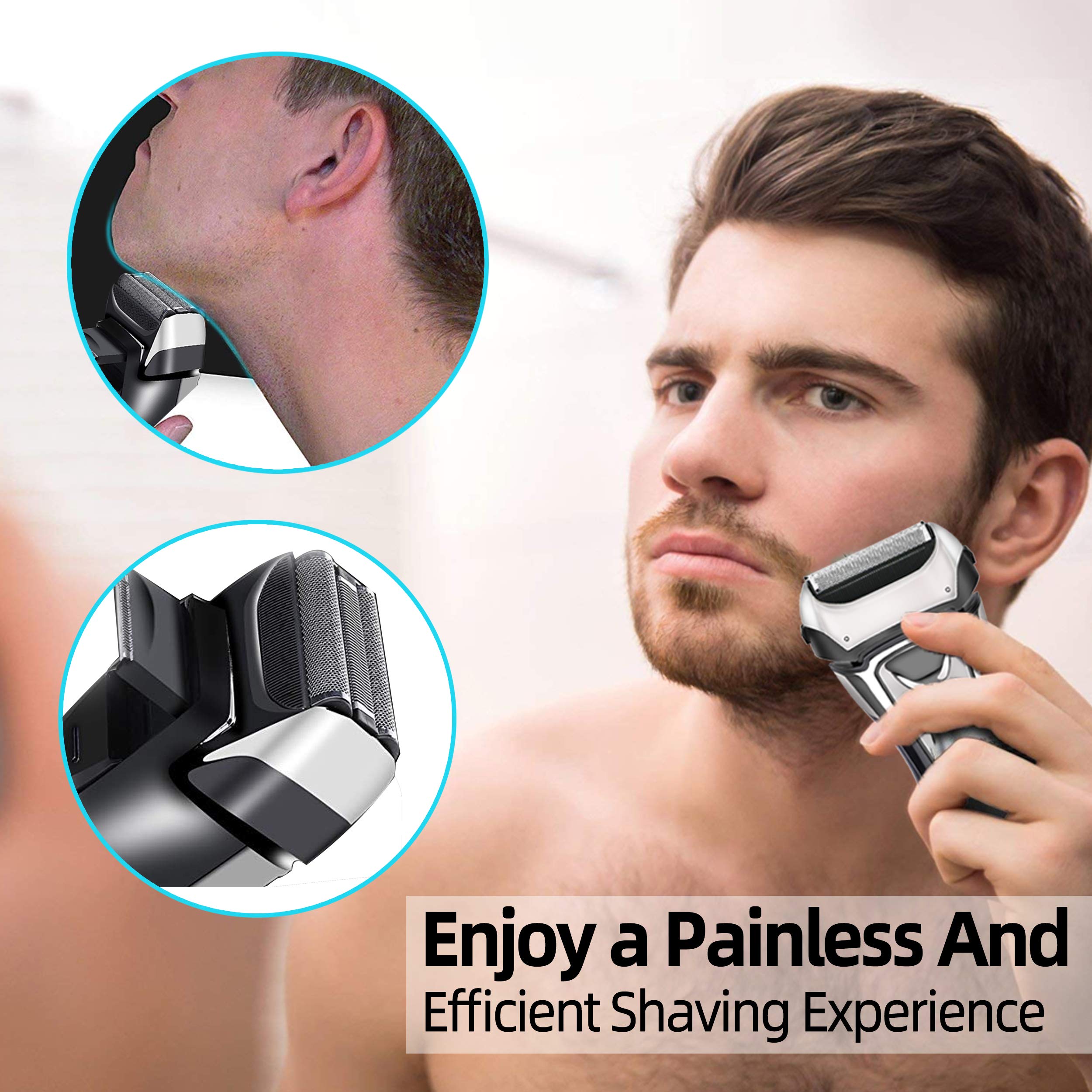 Electric Razor for Men,IPX7 Waterproof Men's Electric Shaver, AWECOT Rechargeable Foil Shaver Trimmer with 3D Floating Blades,Trimmer and LED Display,Wet & Dry Use for Beard Shaving