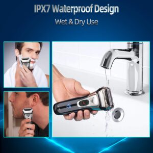 Electric Razor for Men,IPX7 Waterproof Men's Electric Shaver, AWECOT Rechargeable Foil Shaver Trimmer with 3D Floating Blades,Trimmer and LED Display,Wet & Dry Use for Beard Shaving