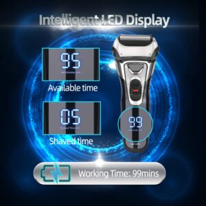 Electric Razor for Men,IPX7 Waterproof Men's Electric Shaver, AWECOT Rechargeable Foil Shaver Trimmer with 3D Floating Blades,Trimmer and LED Display,Wet & Dry Use for Beard Shaving