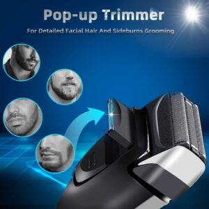 Electric Razor for Men,IPX7 Waterproof Men's Electric Shaver, AWECOT Rechargeable Foil Shaver Trimmer with 3D Floating Blades,Trimmer and LED Display,Wet & Dry Use for Beard Shaving